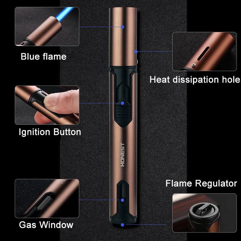 New HONEST Metal Torch Windproof Lighter Refillable Pen Lighter Jet Flame Butane Lighter Kitchen BBQ Candle Camping Men's Gadget