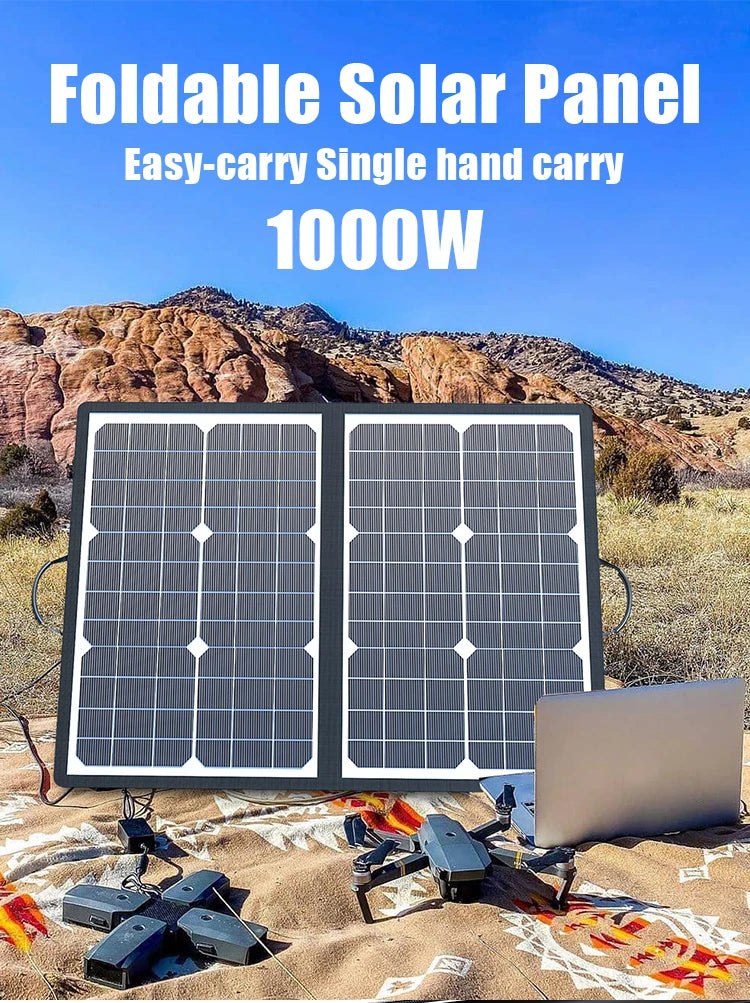 1000W  Solar Panel Kit Complete Camping Foldable Solar Power Station  Portable Generator Charger 18V for Car Boat Caravan Camp