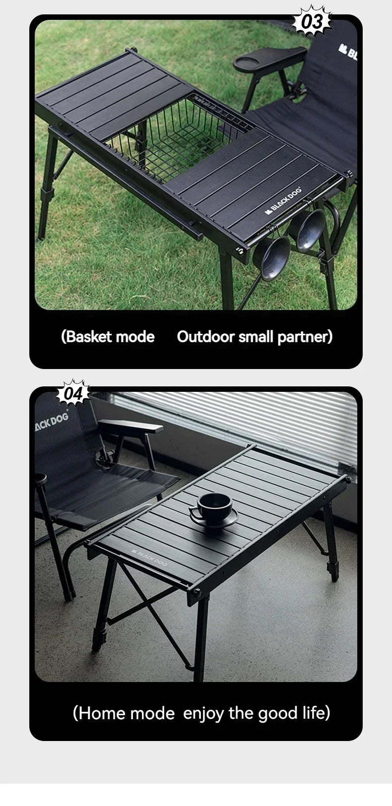 Blackdog Folding IGT Roll Table for Outdoor Camping Beach Removable Desktop Adjustable Height Aluminum Bearing 40kg Ultralight