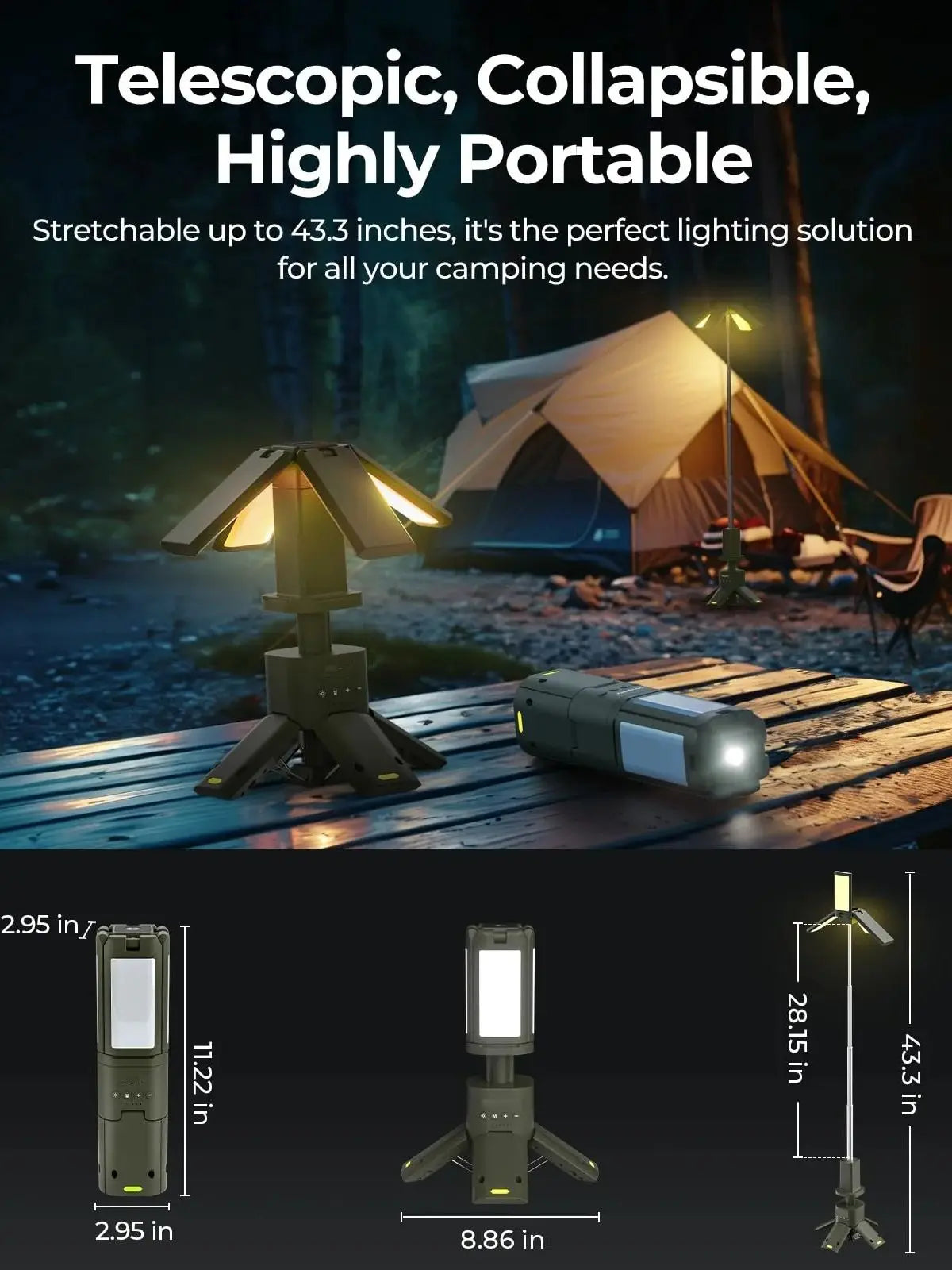 6000LM Super Bright Outdoor Hiking Fishing Tent Lamp 14000mAh Rechargeable Magnetic Telescopic Light LED RV Car Camping Lantern