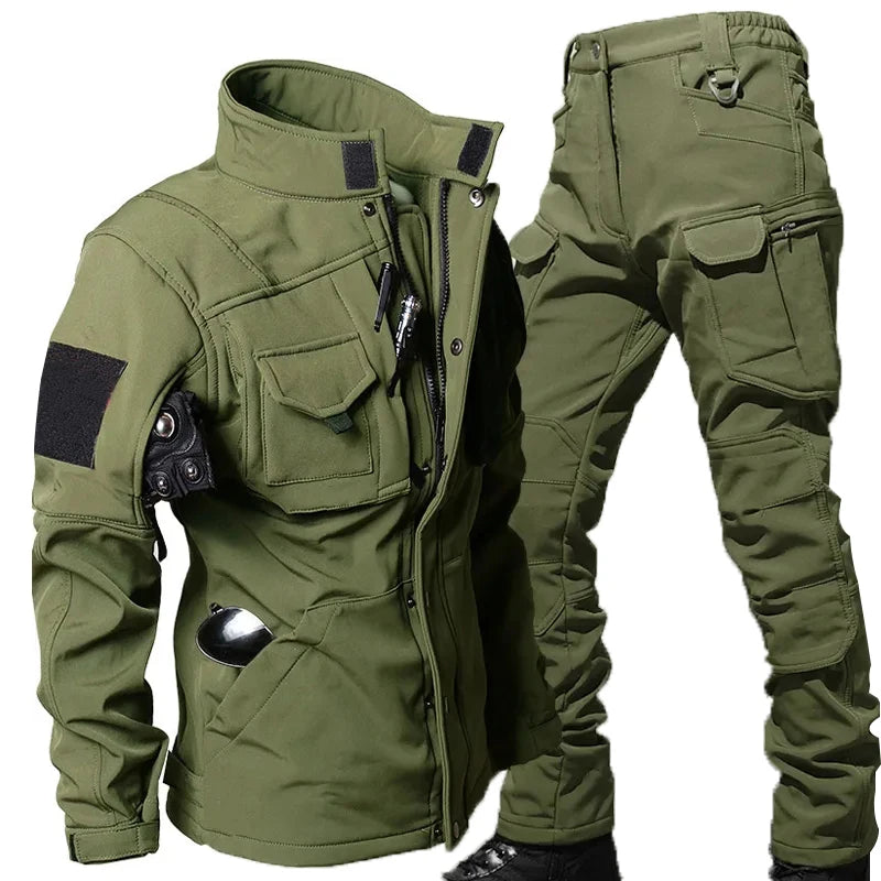 Waterproof Tactical Sets Men Winter Soft Shell Combat Jackets+Army Fleece Warm Cargo Pants 2 Pcs Suits Military Multi-pocket Set