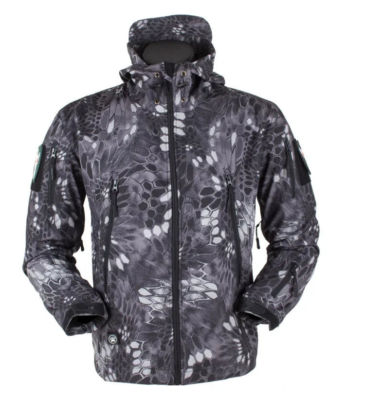 Men's Zipper y2k Soft Shell Windbreaker Tactical Waterproof Jackets Plus Size Hooded Coat Camouflage Bomber Fleece Jumper Jacket