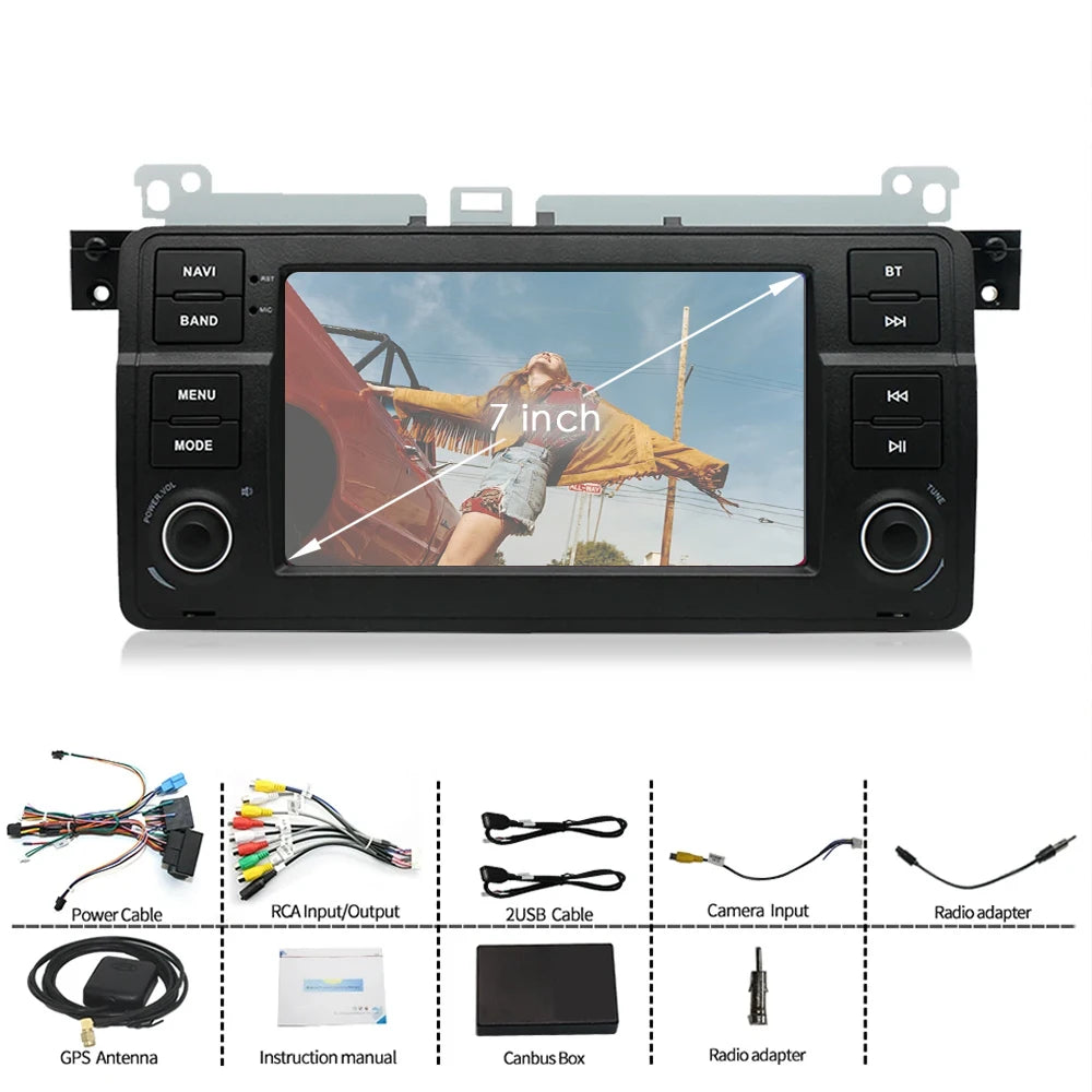 Junuse 7" Android 12 Radio For BMW S3 E46 Car Stereo Multimedia 318/320/325/330/335 M3 1998-2006 Wireless CarPlay AUTO GPS DSP