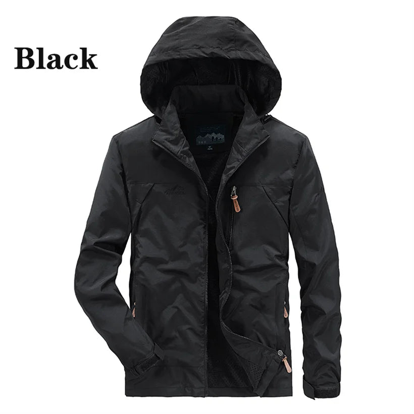 US Hot Sale Men 5XL Soft Shell Hiking Jacket Outdoor Multi-pocket Hooded Windproof Tactical Plus Size Camping Safari Windbreaker