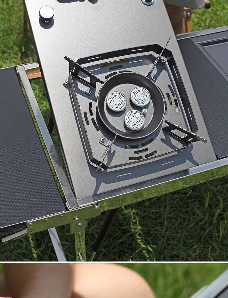 Wild Journey IGT 304 Stainless Steel Folding Table Portable Outdoor Vacation Party Camping Picnic BBQ Tools Tea Cooker Set