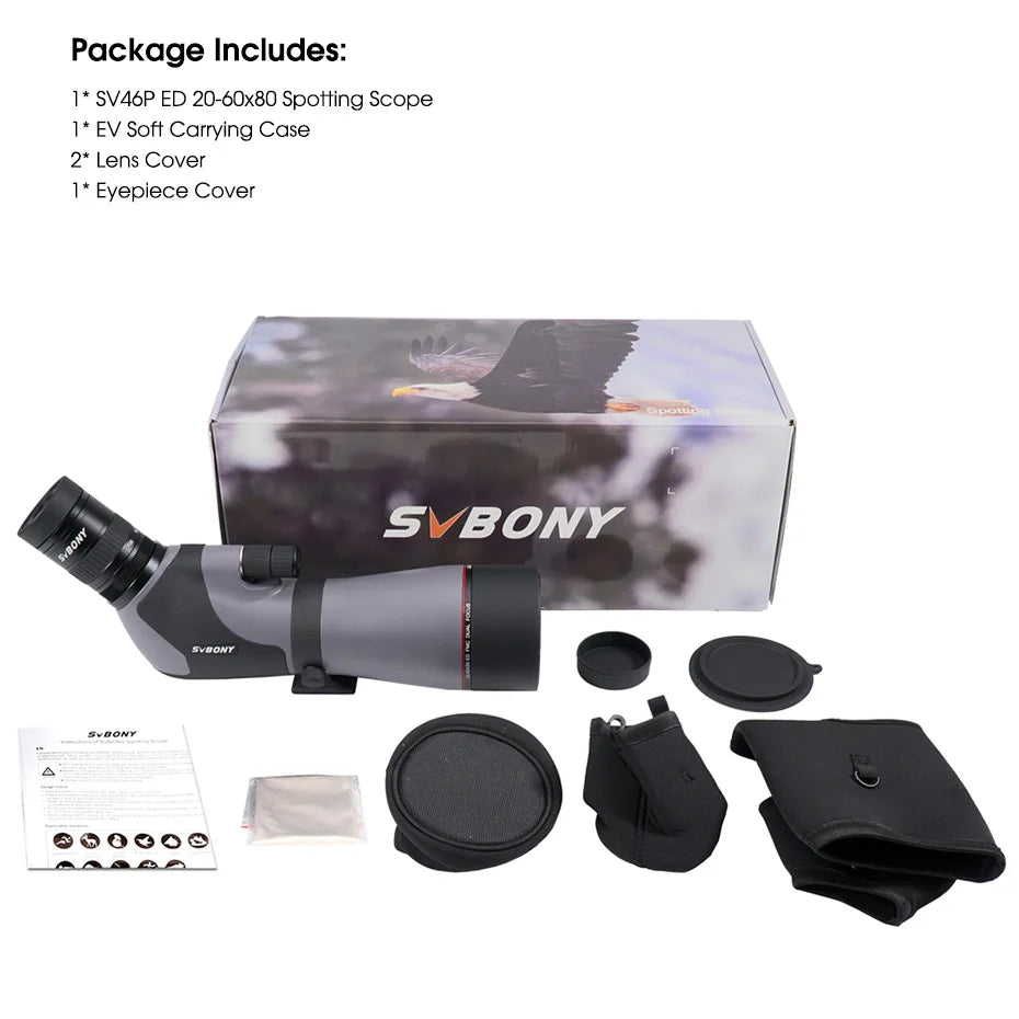 SVBONY SV46P Telescope 20-60x80 ED Spotting Scope Dual Focus  IPX7 Waterproof fogproof Professional Birding Camping equipment