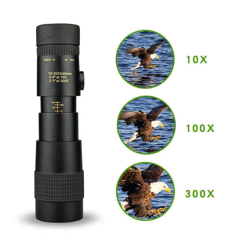 Zoom Monocular Telescope  High Power 10-300x40mm HD Upgrade Portable with Tripod&Phone Holder for Bird Watching Hunting Camping