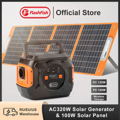 FF Flashfish A301 230V 320W Portable Power Station 292Wh Solar Generator 100W PD Battery AC Power Bank with Solar Panel 100W 18V