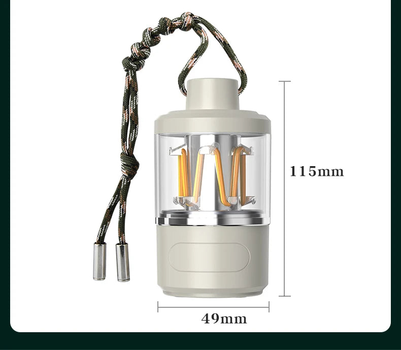 LED Tungsten Core Camping Light Portable Lanterns Rechargeable Outdoor Camping Fishing Emergency Flashlight Lamp with Rope