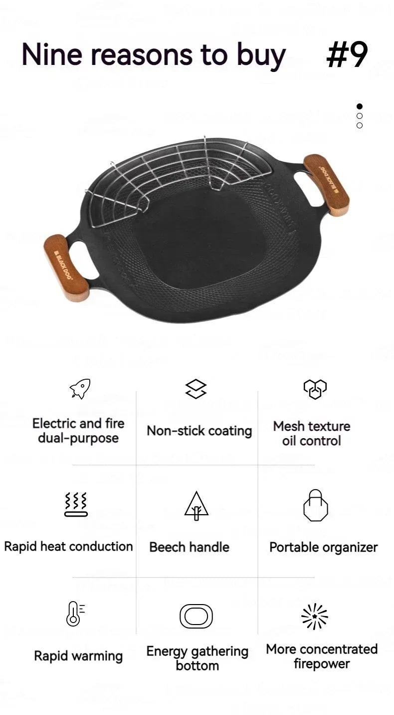 BLACKDOG Grill Pan Non-Stick Outdoor Camping Travel Frying Pan Barbecue Baking Tray Plate Cookware Large Free Grill Ultralight