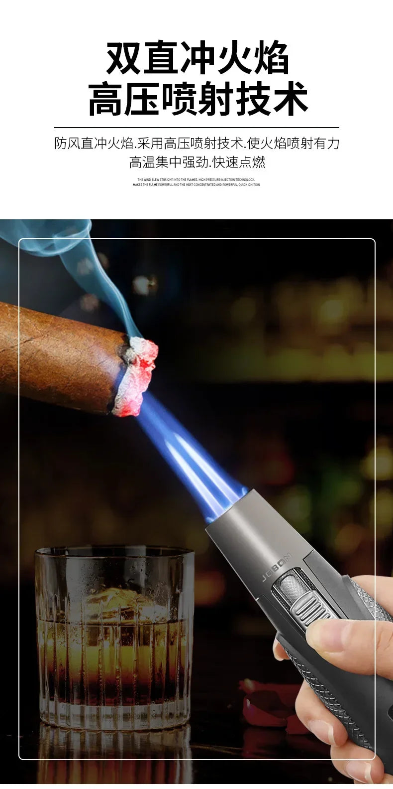 2024 New JOBON Metal Outdoor Camping Butane Gas Lighter Turbo Torch Double Blue Flame Jet 360° Using BBQ Cooking Cigar Lighters