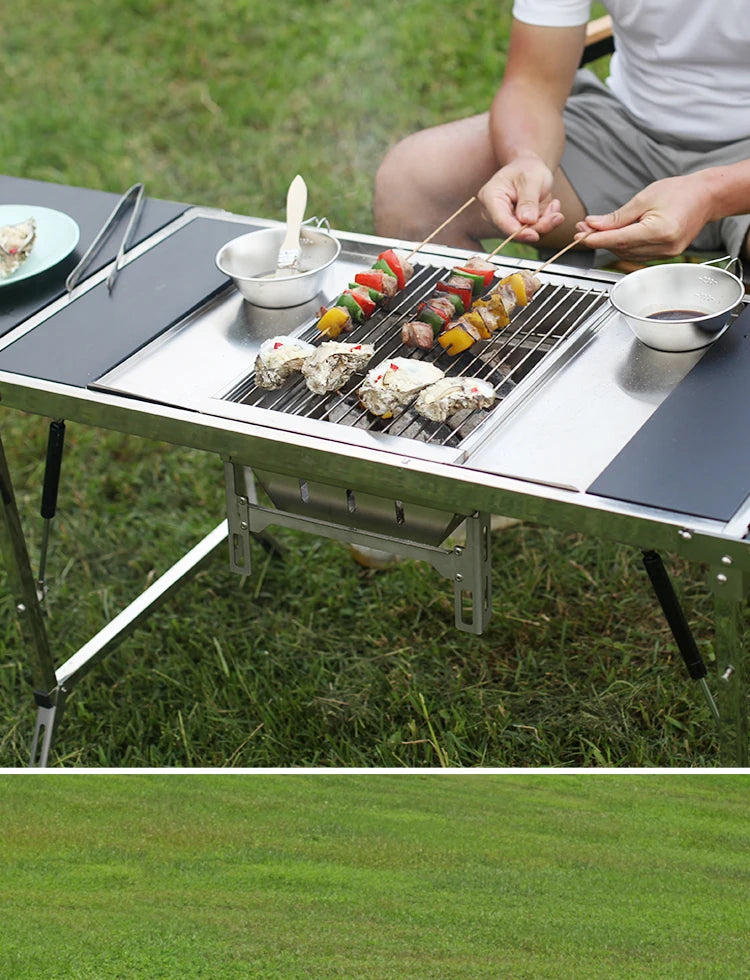 Wild Journey IGT 304 Stainless Steel Folding Table Portable Outdoor Vacation Party Camping Picnic BBQ Tools Tea Cooker Set