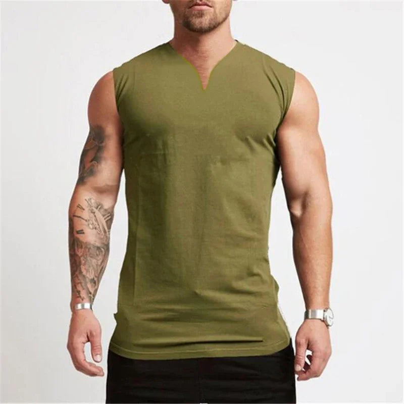 Gym Clothing V Neck Cotton Bodybuilding Tank Top Mens Workout Sleeveless Shirt Fitness Sportswear Running Vests Muscle Singlets