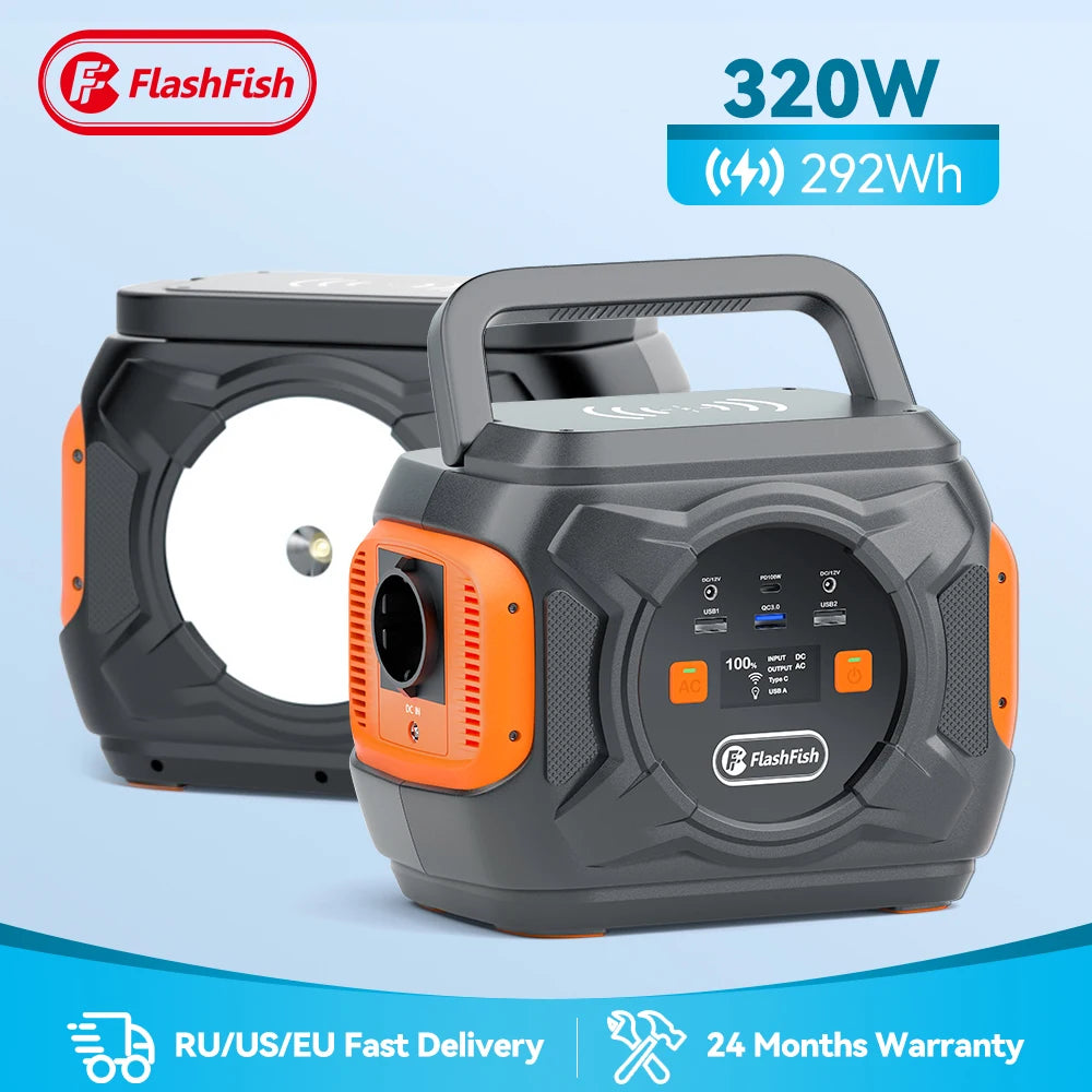 Flashfish Power Station 320W Portable Solar Generator 110V 230V Pure Sine Wave AC Output 292Wh Power Supply For Outdoor Camping