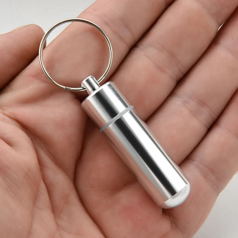 Mini Stainless Steel Sealed Capsule Waterproof Pill Box Camping Firstaid Pendant Travel Outdoor Portable Pill Case