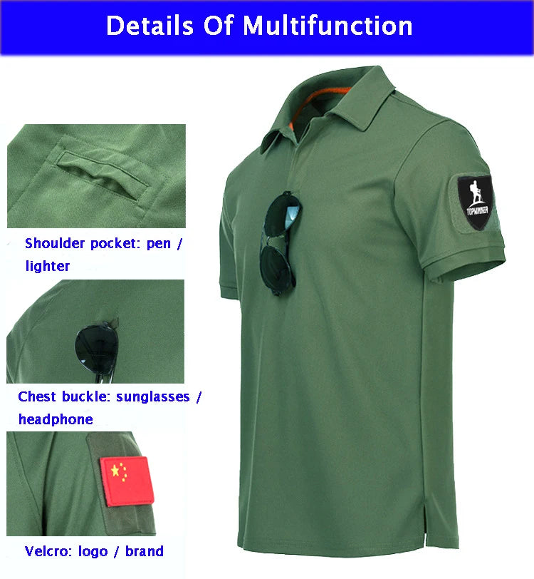 Men's Quick Dry Outdoor Tactical  Polo Shirts Summer Custom Plus Size Military Clothes Tactical Plain Turn-down Army T-shirts