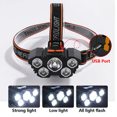 5 LED Flashlight Rechargeable with Built in Battery Strong Light Camping Adventure Fishing Head Light Headlamp