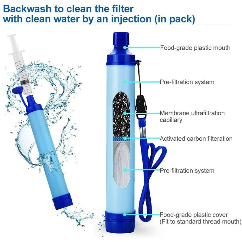 Outdoor Water Filtration Survival Water Filter Straw Water Filtration System Drinking Purifier For Emergency Hiking Camping