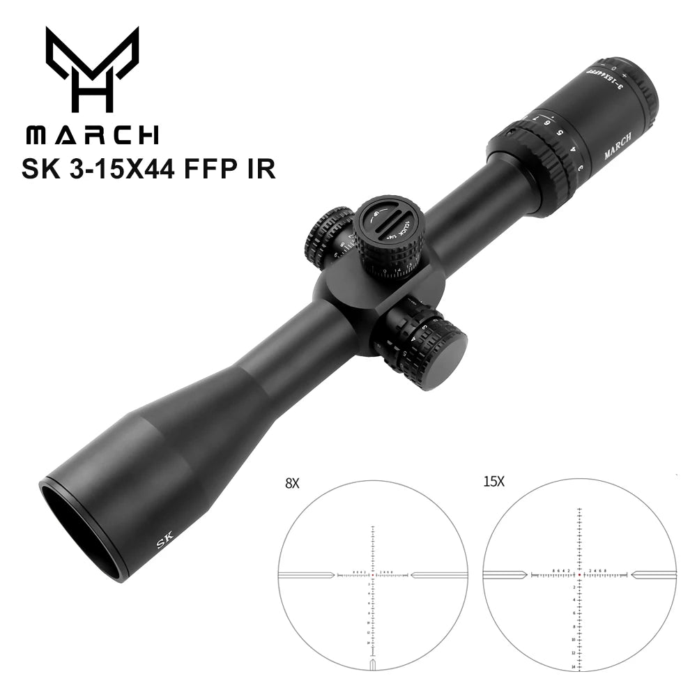 MARCH SK 3-15x44 FFP IR Tactical Caza Riflescope Spotting PCP Rifle Scope Hunting Illumination Airgun Airsoft Optical Sight