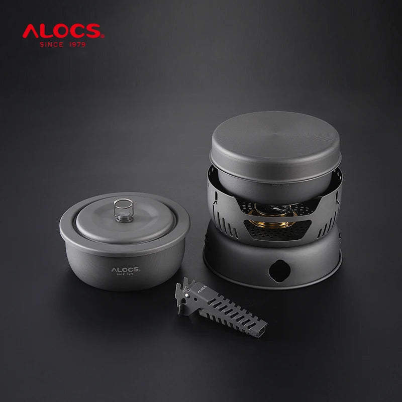 ALOCS 2-4 Person Outdoor Cookware Camping Alcohol Stove Cook Set for Camping Hiking Picnic Stove with Gripper Pot