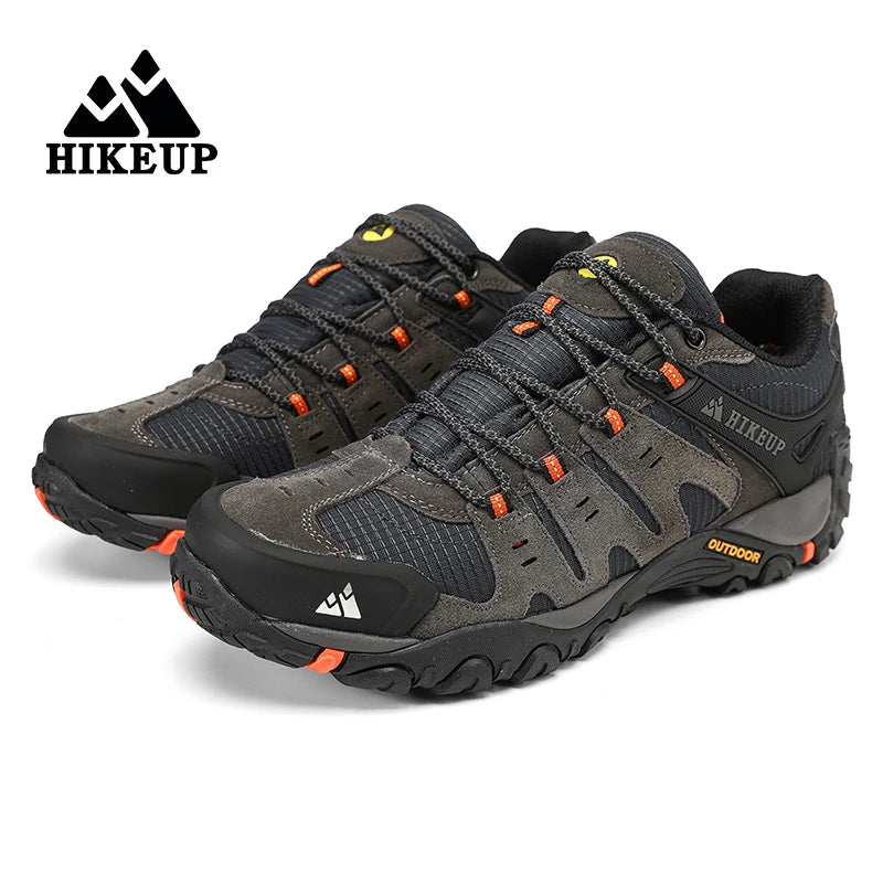 HIKEUP New Arrival Leather Hiking Shoes Wear-resistant Outdoor Sport Men Shoes Lace-Up Mens Climbing Trekking Hunting Sneakers