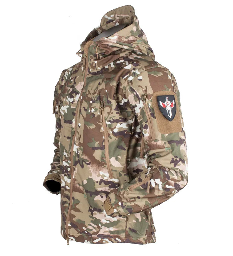 Men's Zipper y2k Soft Shell Windbreaker Tactical Waterproof Jackets Plus Size Hooded Coat Camouflage Bomber Fleece Jumper Jacket