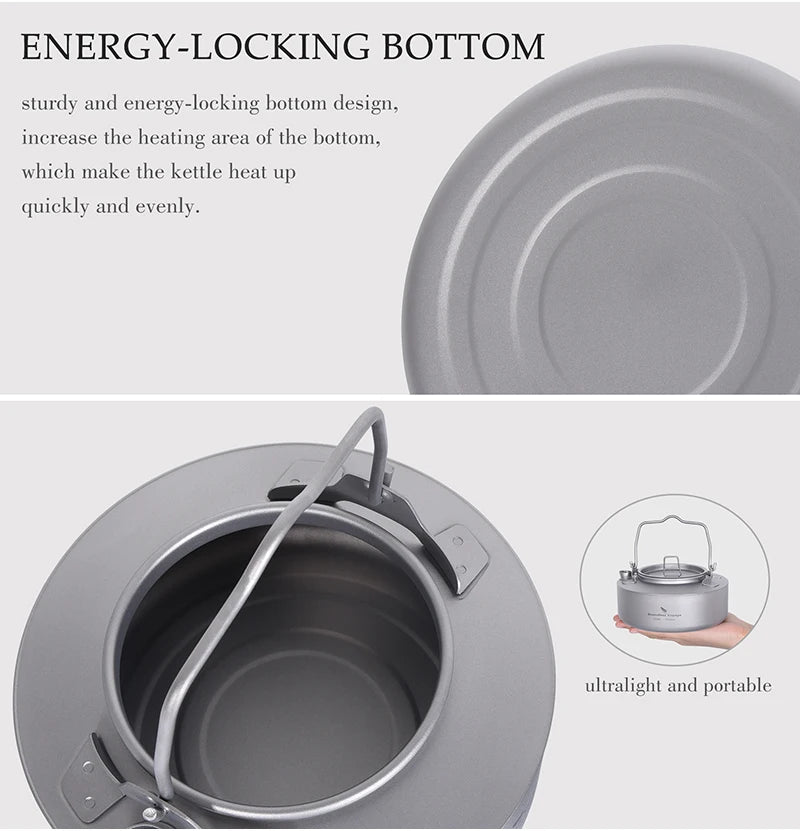 Boundless Voyage Outdoor Camping Titanium Pot Pan Kettle Set Travel Portable Cookware Steamer Pot Cooking Mess Kit for 1-4 Man