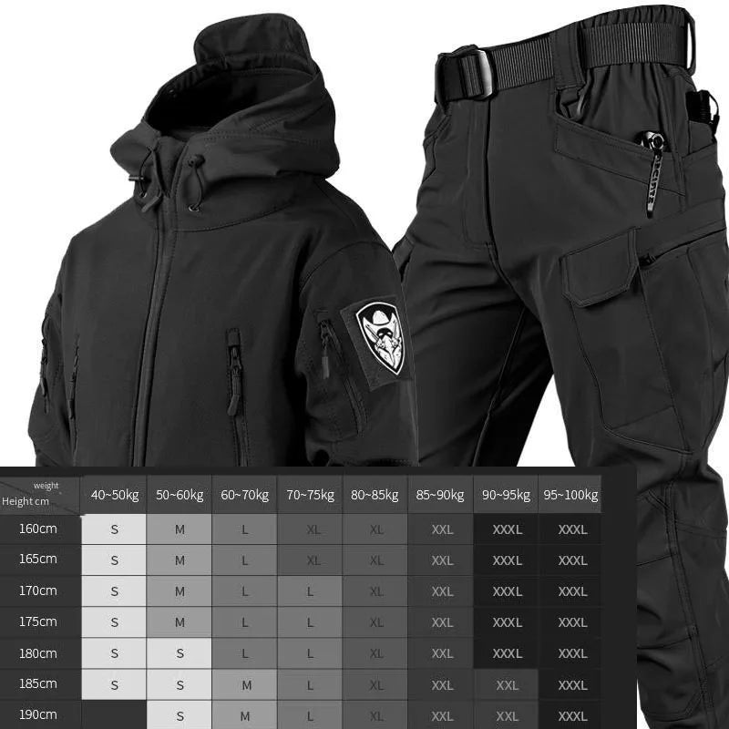 Outdoor Shark Skin Warmth Jackets Pants Set Men Tactical Camo Jacket Trousers Autumn Winter Thicken Soft Shell Clothes