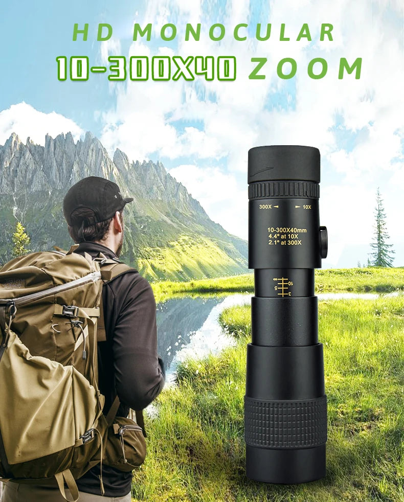 Zoom Monocular Telescope  High Power 10-300x40mm HD Upgrade Portable with Tripod&Phone Holder for Bird Watching Hunting Camping