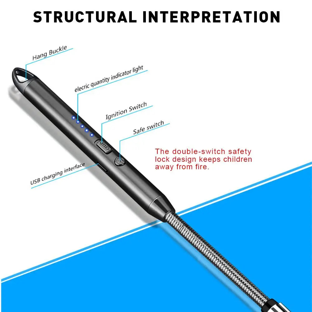 Windproof Kitchen Electric USB Lighter Long Candle Gas Ignition Rechargeable Plasma Stove Flameless Camping Gun Arc Lighter