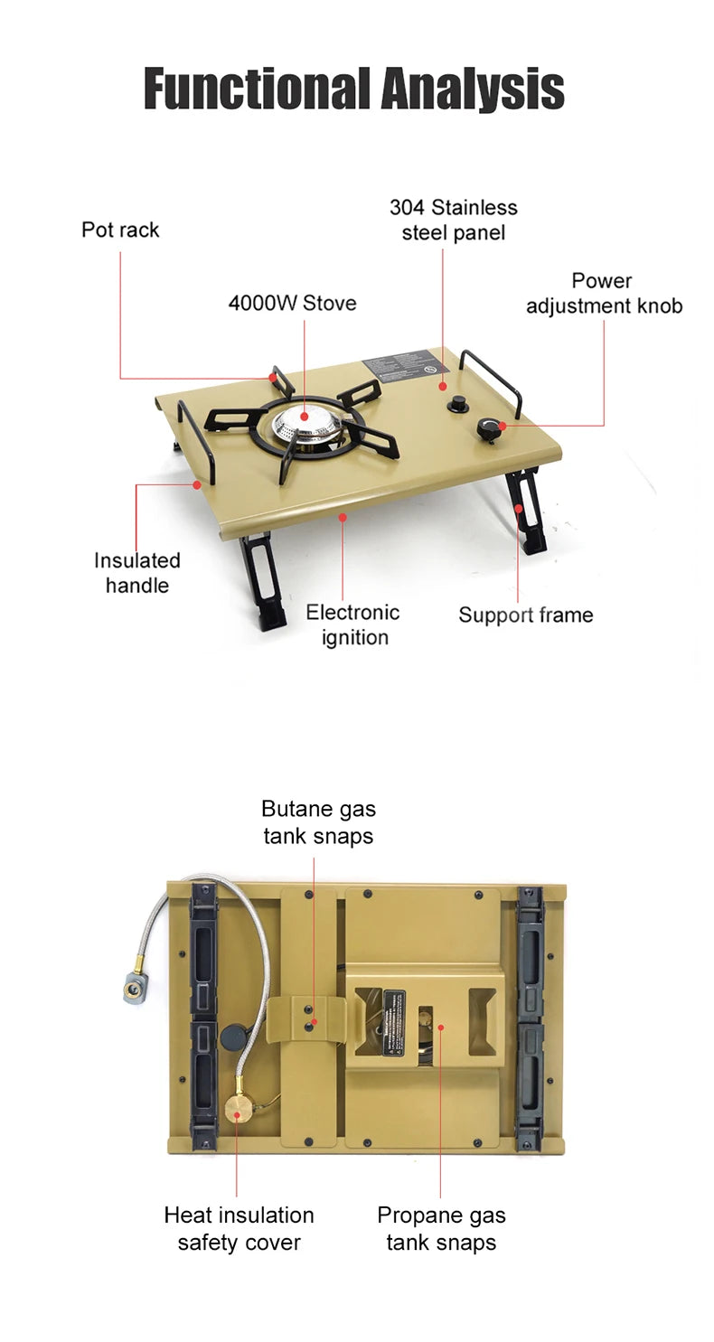 WESTTUNE Camping Table with IGT Stove Portable Aluminum Alloy Folding Table with Accessories Multifunctional Outdoor Tables