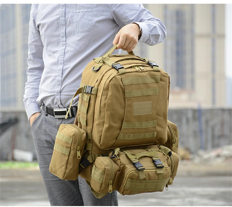 4 in 1 Backpack 55L Tactical Backpack Bag Rucksack Outdoor Sport Bag Men Camping Hiking Travel Climbing Mochila