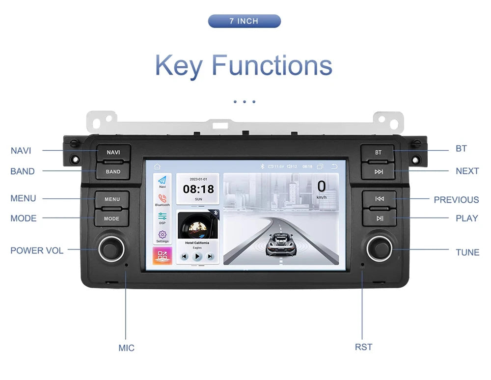 Junuse 7" Android 12 Radio For BMW S3 E46 Car Stereo Multimedia 318/320/325/330/335 M3 1998-2006 Wireless CarPlay AUTO GPS DSP