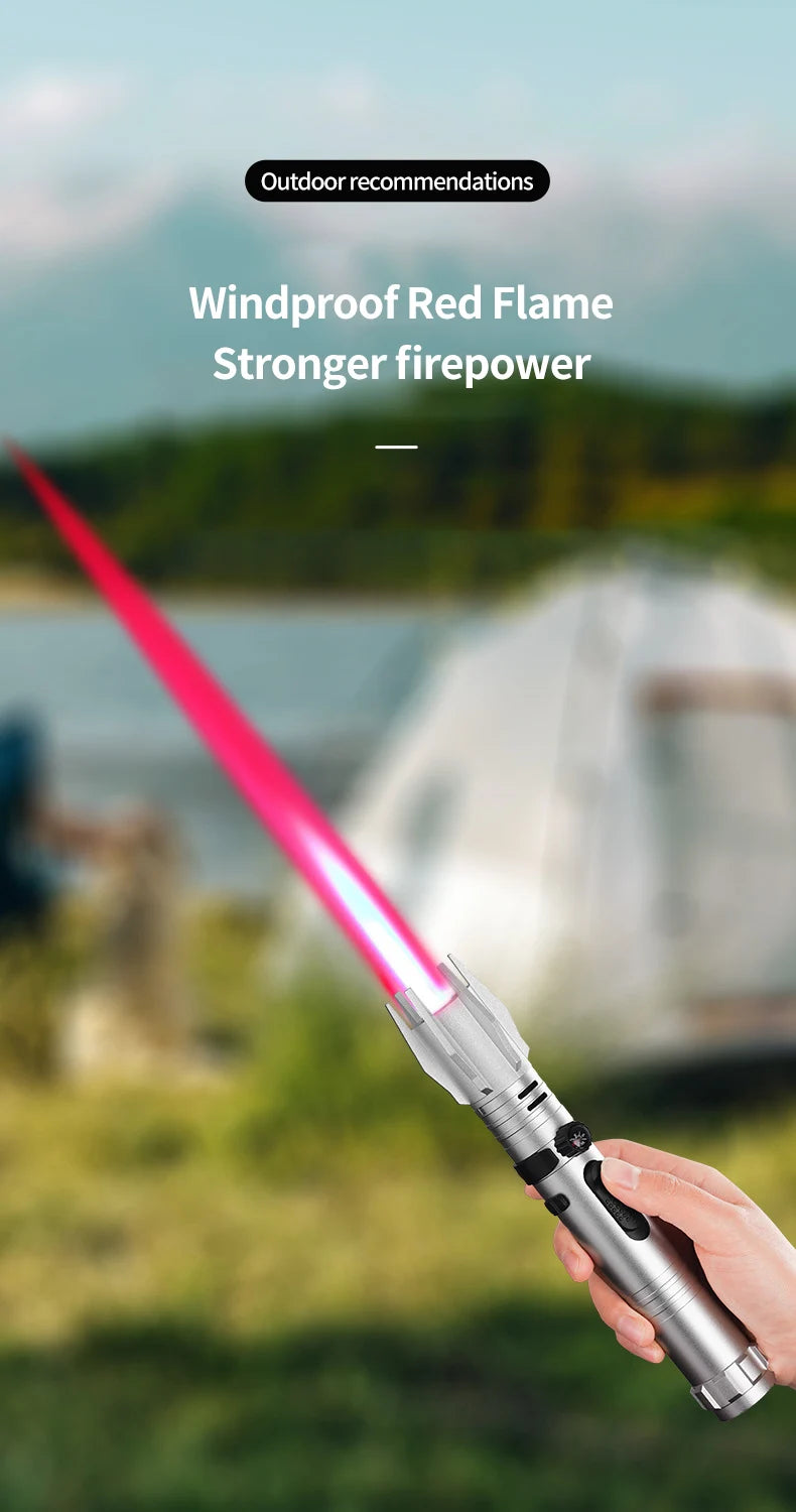 Outdoor Camping BBQ Welding Spray Gun Planet Lightsaber 360° Use Windproof High Temperature Red Flame Turbine Jet Gas Lighter