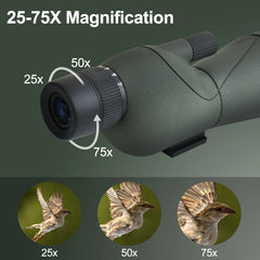 25-75x60 Telescope Spotting Scope With Tripod Phone Clip HD Zoom Long Rang FMC BAK4 Waterproof For Bird Watching Target Shotting