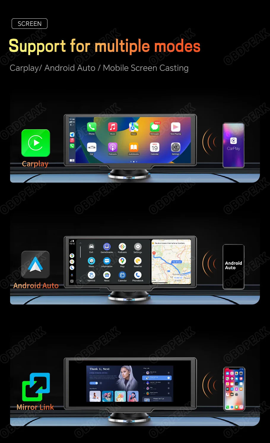 T20 Dashcam Carplay Android Auto GPS Navigation 5G WiFi Dashboard Aux Output Mirror Link 2.5K Rear Camera Video Universal Screen