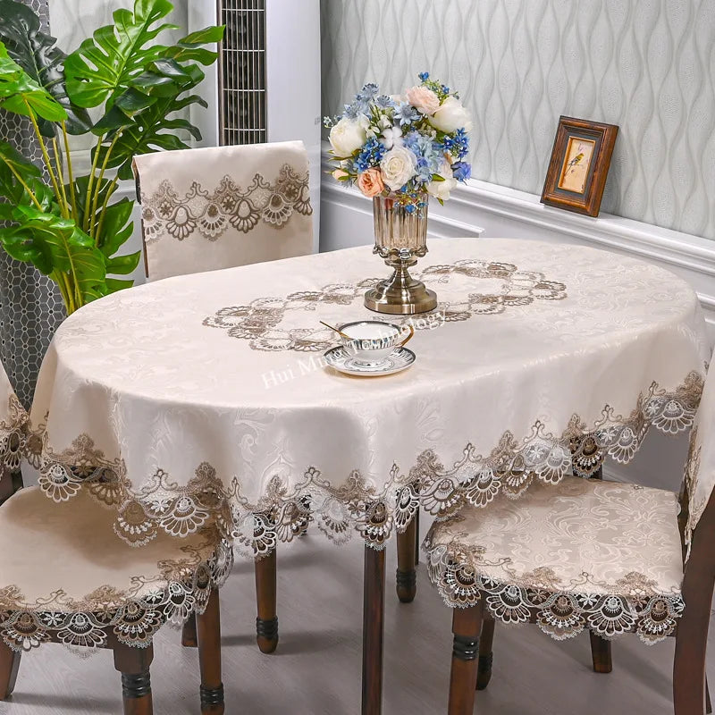 Oval Table Cloth White Embroidered Fold Tea Table Juppe Dining Table Cover Tablecloth Table Home Lace Art Dust Cover Chair Cover