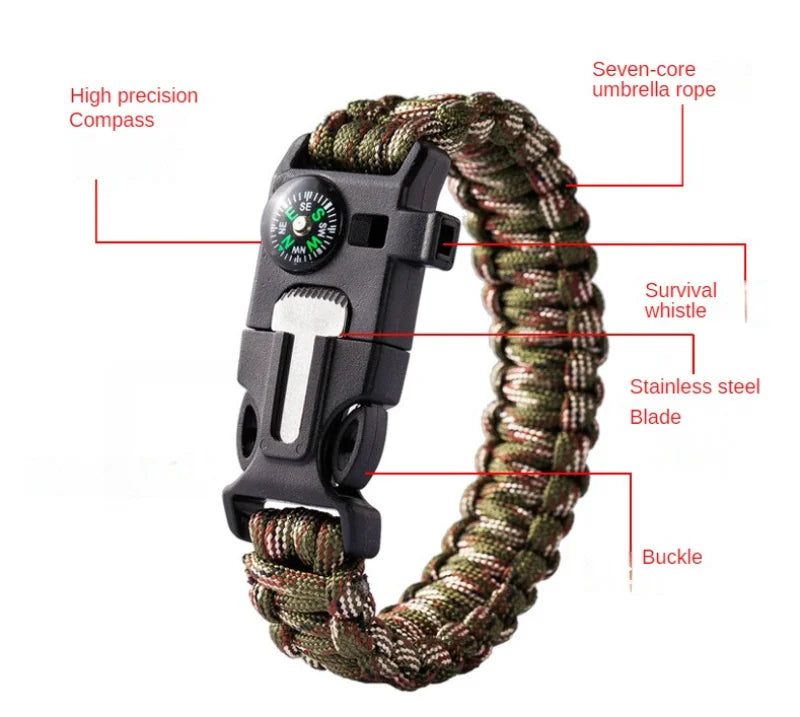 Outdoor Multi-function Survival Bracelet Military Emergency 4mm Paracord Wristband Scraper Whistle Buckle Tools