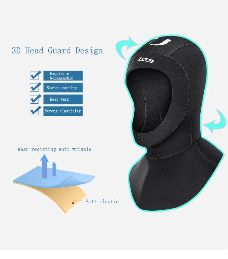 3/5mm Neoprene Scuba Diving Hood With Shoulder Snorkeling Equipment Hat Cap Winter Swim Warm Wetsuit Diving Helmet Unisex