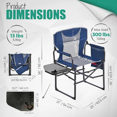 Oversized Camping Directors Chair 2 Pack,Portable Folding Lawn Chairs for Adults Heavy Duty with Side Table,Foldable Camp Chairs