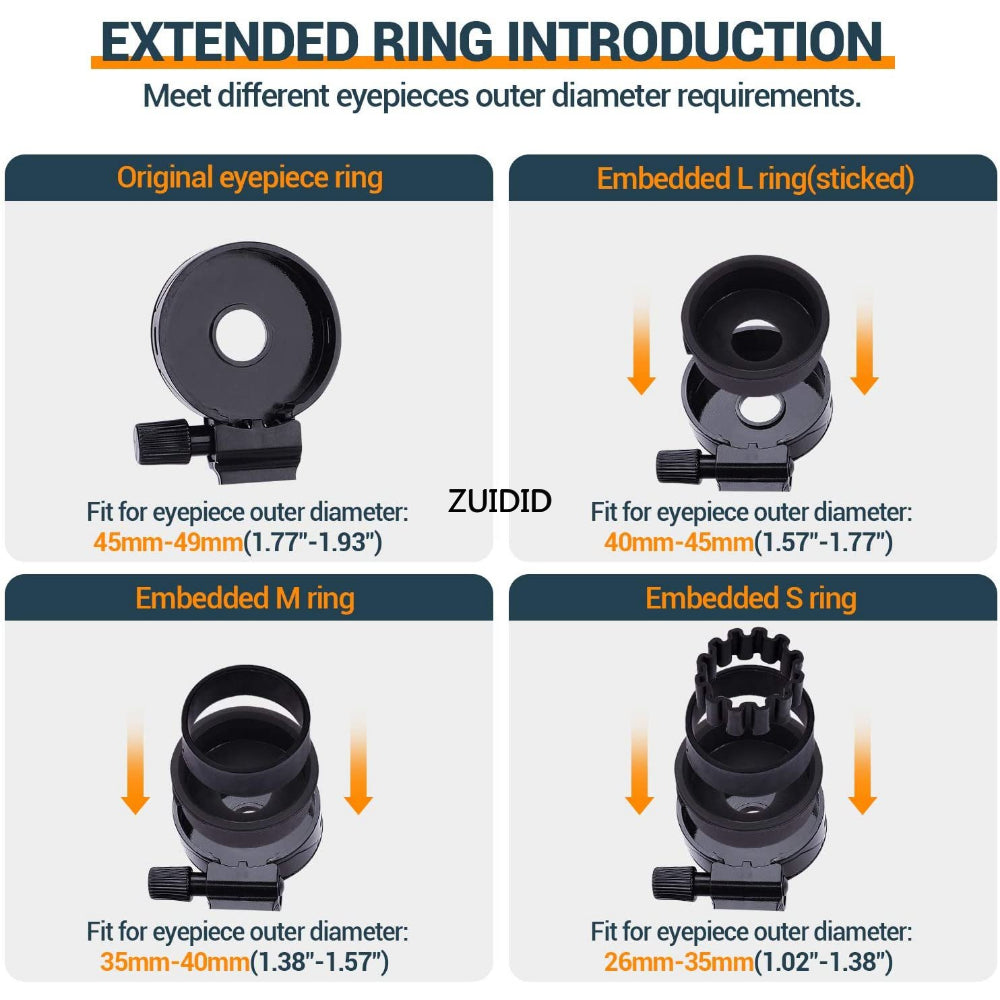 ZUIDID Universal Telescope Phone Adapter Mount Compatible Binoculars, Monocular, Microscope, Spotting Scope, Telescope