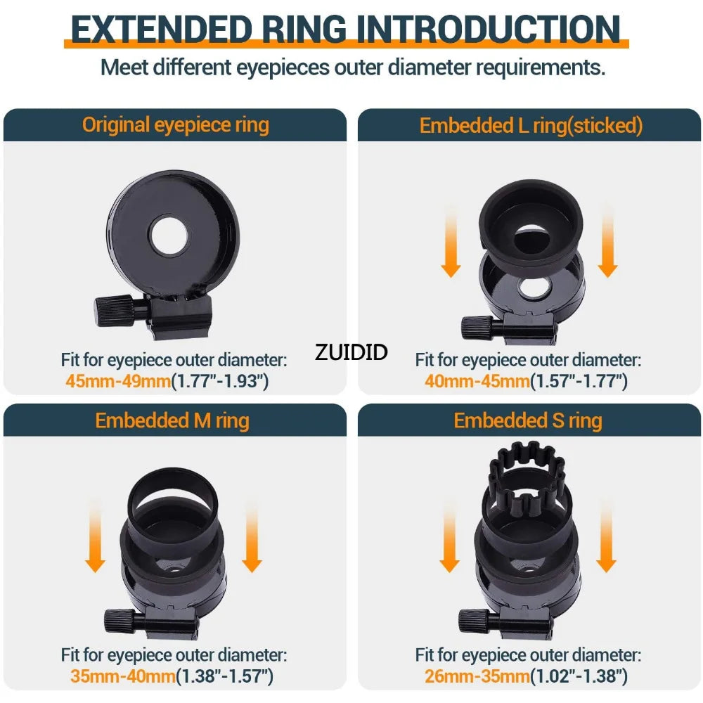 ZUIDID Universal Telescope Phone Adapter Mount Compatible Binoculars, Monocular, Microscope, Spotting Scope, Telescope