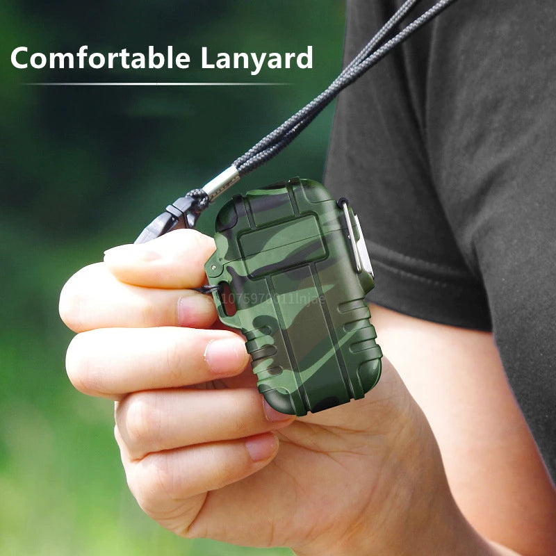 Windproof and Waterproof Butane Inflatable Lighter Outdoor Camping Portable Lanyard Torch Cigar Lighter Men's Outdoor Gadgets