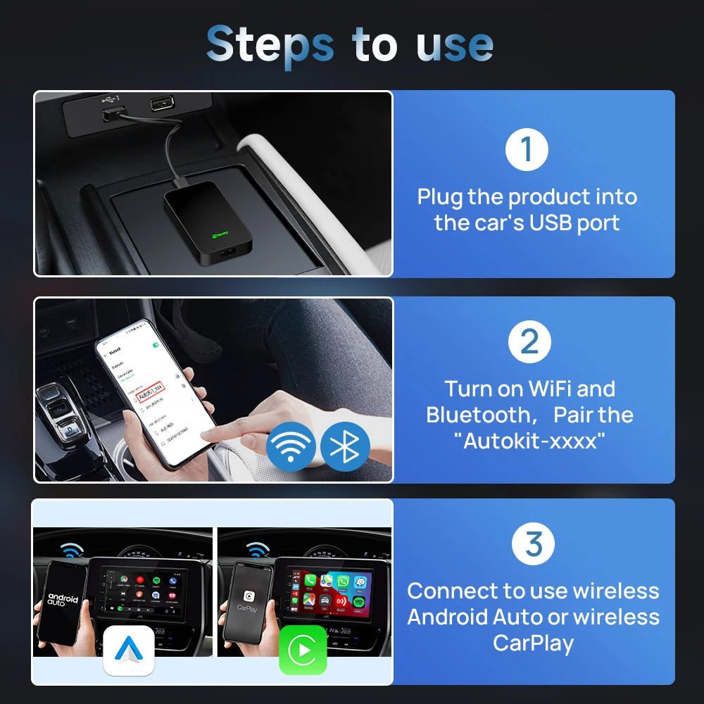 CarlinKit 5.0 Wireless Android Auto CarPlay AIBox Wireless Adapter Spotify Waze Car Navigation Box WiFi BT Wireless Auto Connect