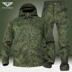 Camo Fleece Cargo Sets Men Winter Windproof Waterproof Shark Skin Soft Shell Tactical Jacket Outdoor Multi-pocket Pant 2 Pcs Set