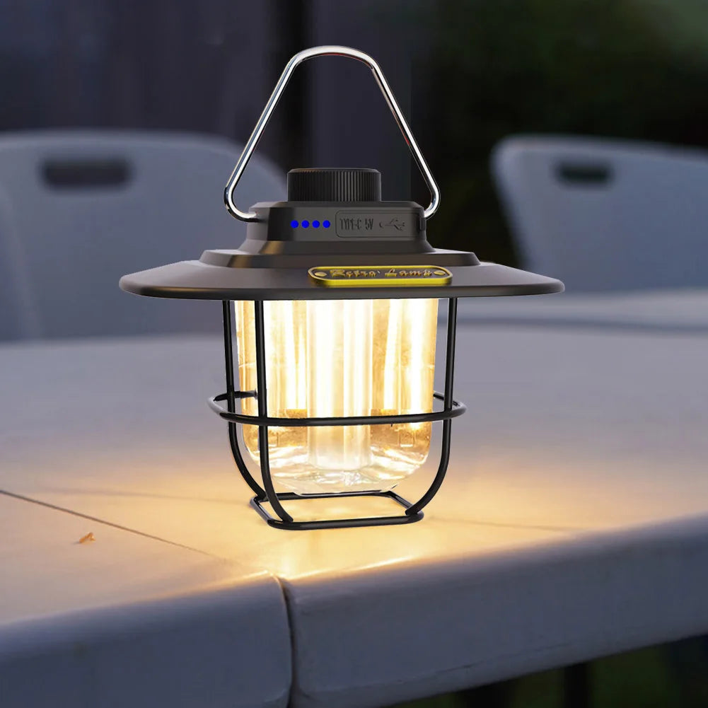 LED Camping Light Retro Hanging Tent Lamp Waterproof Retro Camping Lantern Stepless Dimmable 4500mAh Rechargeable Emergency Lamp