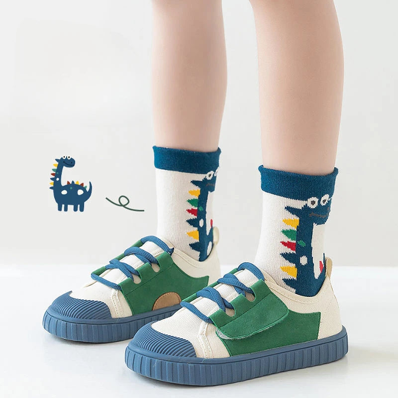 5Pairs/lot Children Socks for Girls Cotton Cute Outdoor Travel Sports Socks Animal Dinosaur Causual Sports Clothes Accessories