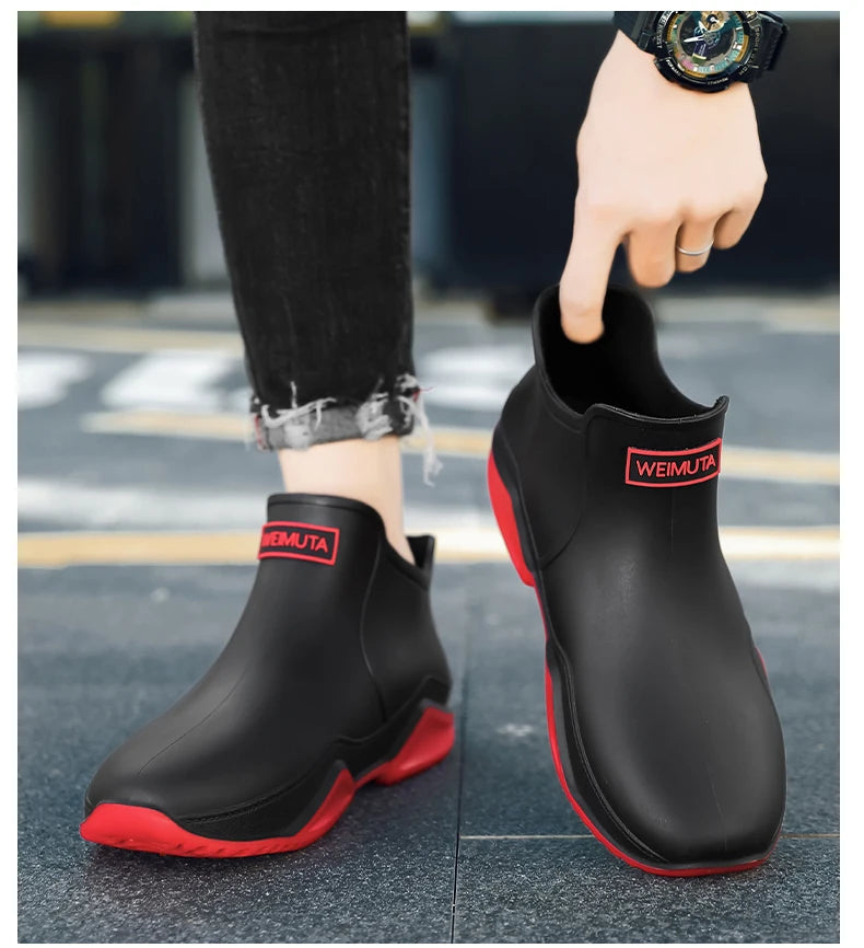 Fashion Couple's Outdoor Rain Boots New Men High Top Hiking Fishing Water Shoes Anti-slip Chef Work Ankle Boots Waterproof Shoes