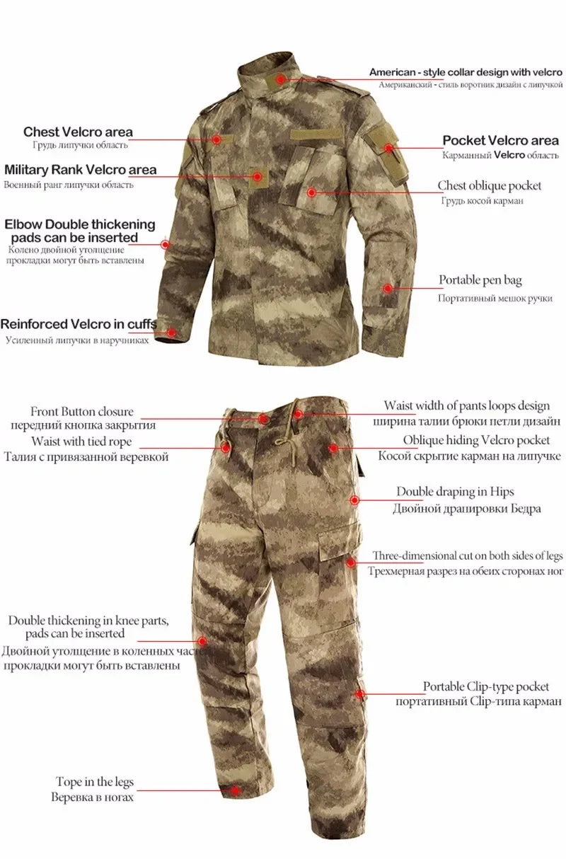 HAN WILD Climbing Uniform Training Airsoft Camo Tactical Suits Men Soldier Combat Jacket Hunting Pants Hiking Hunt Clothing