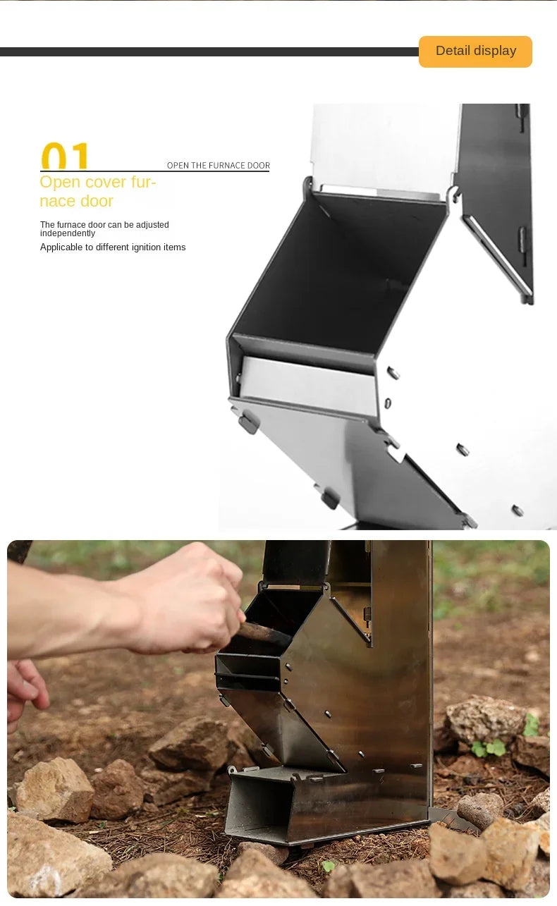 Outdoor Foldable Camping Wood Stove Lightweight Stainless Steel Rocket Wood Burning Stove Suitable for Outdoor Camping Barbecue